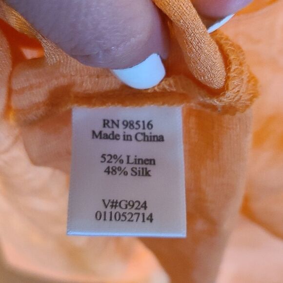 Coldwater creek womens orange linen silk 3/4 sleeve blouse size medium - Picture 7 of 7